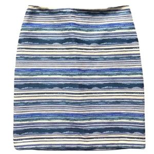 J. McLaughlin pencil skirt Sz: 2 print cotton blend lined blue white jacquard